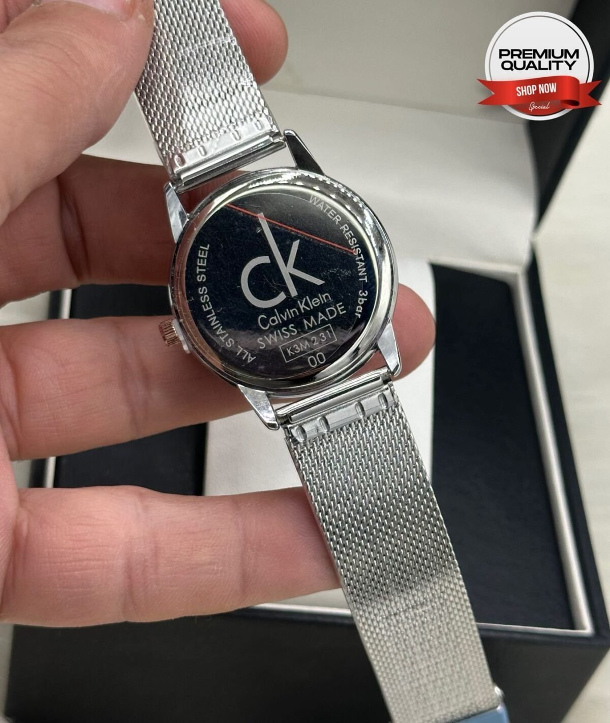 Minimalist Sunray Dial Timepiece With Two Tone Mesh Bracelet - Image 3