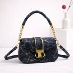Marble Effect Vegan Leather Handbag With Arched Chain Handle