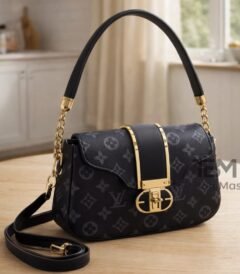 Checkered Motif Flap Bag With Arched Chain Handle And Turn Lock Clasp