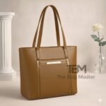 Minimalist Grained Leather Tote Bag With Zipper Detail And Slim Shoulder Straps