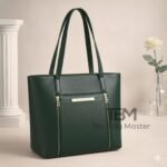 Minimalist Grained Leather Tote Bag With Zipper Detail And Slim Shoulder Straps