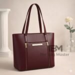 Minimalist Grained Leather Tote Bag With Zipper Detail And Slim Shoulder Straps