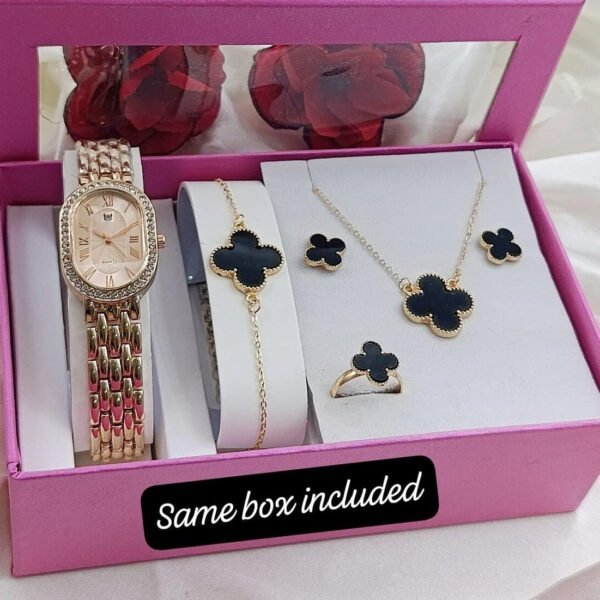Complete Floral Motif Jewelry Set With Matching Watch And Ring