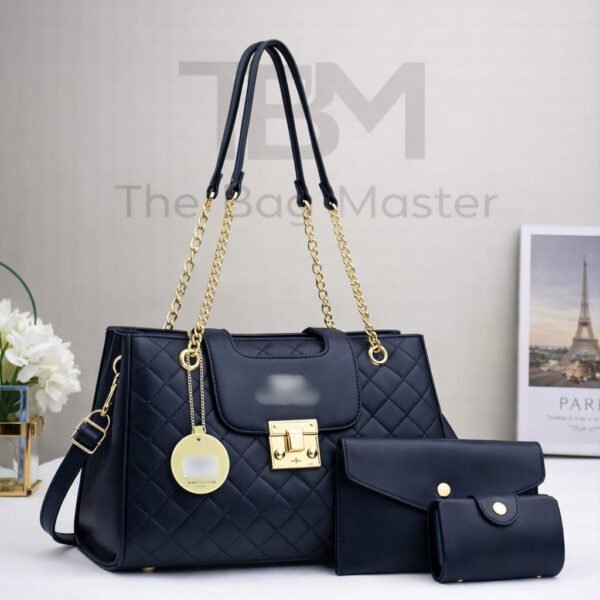 Luxury Diamond Quilted Handbag Set With Matching Envelope Clutch