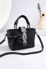 Bow Accent Embroidered Handbag With Chain Strap