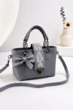 Bow Accent Embroidered Handbag With Chain Strap