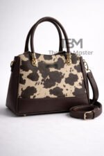 Cow Print Satchel Handbag With Contrast Trim And Dual Carry Straps