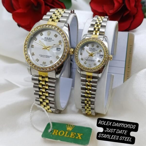 Premium Rolex Couple Watch Set In Stainless Steel And Water Resistant