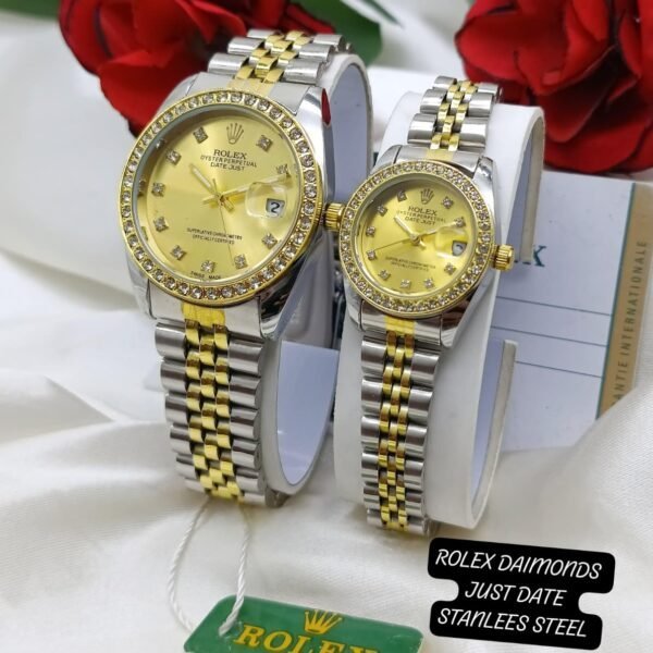 Premium Rolex Couple Watch Set In Stainless Steel And Water Resistant