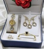 Luxury Jewelry Gift Set With Crystal Watch, Necklace, Earrings, Bracelet, And Ring