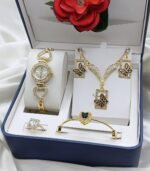 Luxury Jewelry Gift Set With Crystal Watch, Necklace, Earrings, Bracelet, And Ring