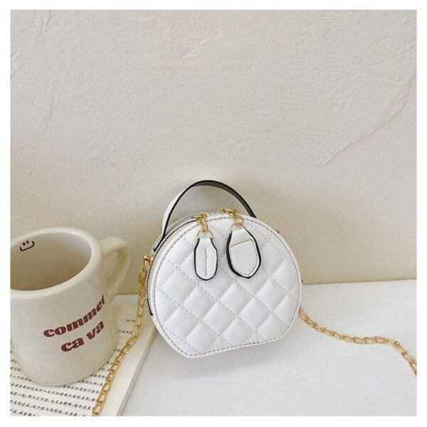 Elite Quilted Circular Mini Bag With Arched Handle And Golden Chain