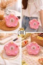 Whimsical Flower Shaped Jelly Crossbody With Textured Finish And Gold Chain