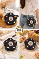 Whimsical Flower Shaped Jelly Crossbody With Textured Finish And Gold Chain