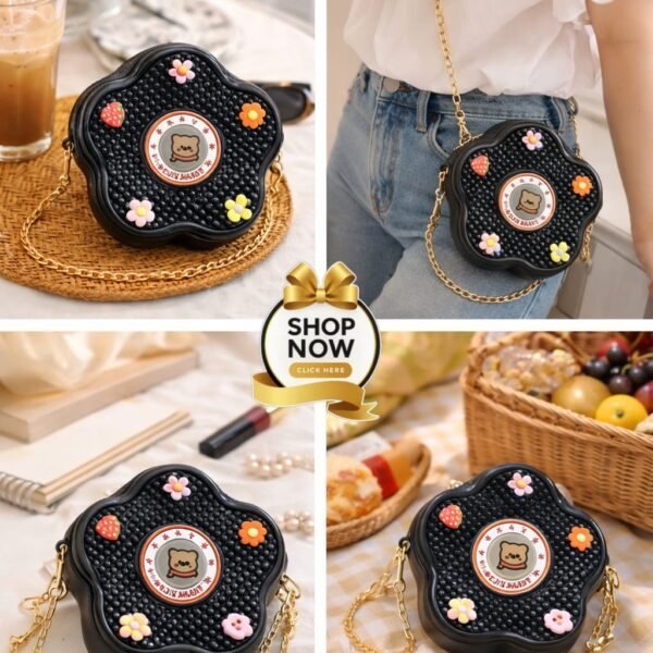 Whimsical Flower Shaped Jelly Crossbody With Textured Finish And Gold Chain