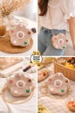 Whimsical Flower Shaped Jelly Crossbody With Textured Finish And Gold Chain