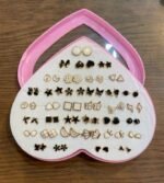 Premium 36 Pair Stud Earring Set In Heart Shaped Box