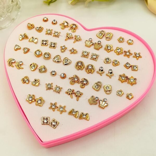 Premium 36 Pair Stud Earring Set In Heart Shaped Box