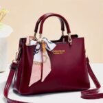 Sasan Gaohn Premium Structured Satchel With Decorative Silk Scarf And Gold Tone Hardware