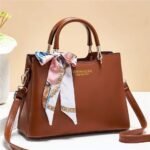 Sasan Gaohn Premium Structured Satchel With Decorative Silk Scarf And Gold Tone Hardware