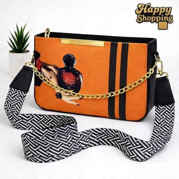 Luxe Graphic Print Shoulder Bag With Signature Wide Woven Strap