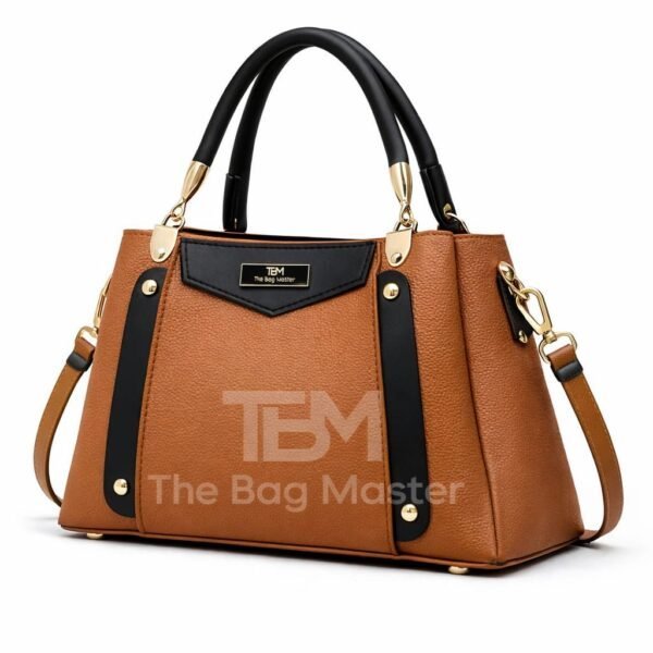 Structured Satchel With Contrast Panel Accents And Polished Hardware