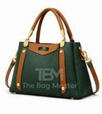 Structured Satchel With Contrast Panel Accents And Polished Hardware