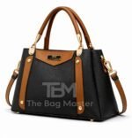 Structured Satchel With Contrast Panel Accents And Polished Hardware