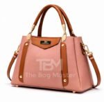 Structured Satchel With Contrast Panel Accents And Polished Hardware