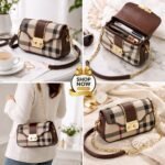 Heritage Plaid Flap Bag With Iconic Gold Tone Clasp And Chain Link Strap