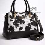 Cow Print Satchel Handbag With Contrast Trim And Dual Carry Straps