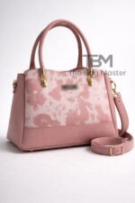 Cow Print Satchel Handbag With Contrast Trim And Dual Carry Straps