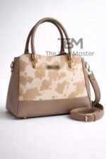 Cow Print Satchel Handbag With Contrast Trim And Dual Carry Straps