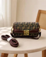Fendi Inspired Monogram Canvas Flap Bag With Gold G-Buckle