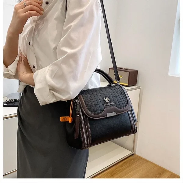 Croc Embossed Flap Satchel Shoulder Bag