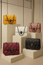 Quilted Flap Crossbody Bag With Circular Push-Lock And Dual Chain Strap