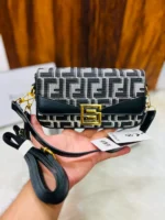 Fendi Inspired Monogram Canvas Flap Bag With Gold G-Buckle
