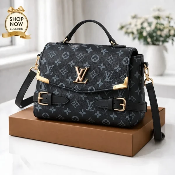 LV Checkered Damier Cross Body Bag With Dual Front Buckles
