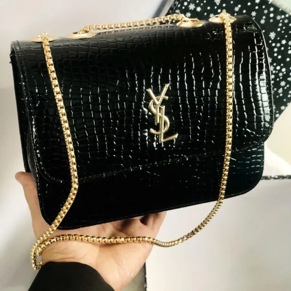 Ysl Croc Embossed Patent Cross Body Bag