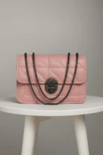 Quilted Flap Crossbody Bag With Circular Push-Lock And Dual Chain Strap