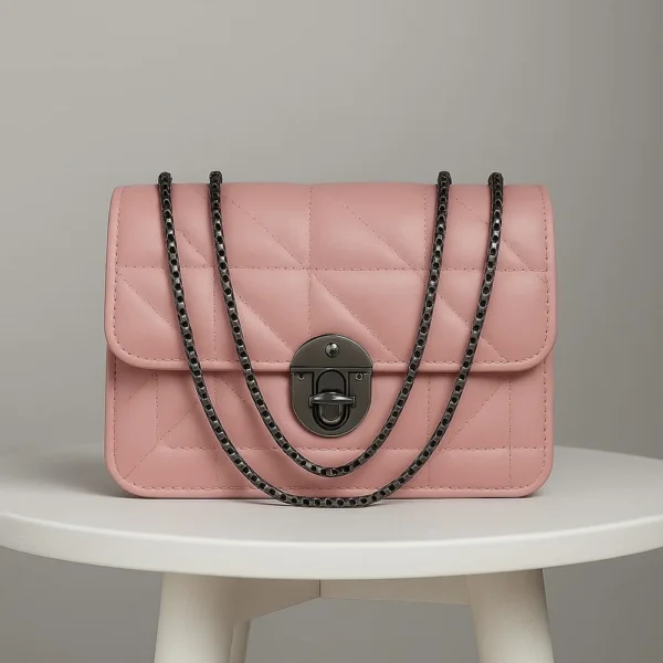 Quilted Flap Crossbody Bag With Circular Push-Lock And Dual Chain Strap