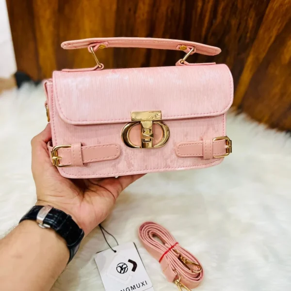 Textured Corduroy Flap Bag With Buckled Straps And Oval Lock