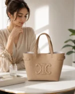 Celine Triomphe Embossed Leather Tote Shoulder Bag