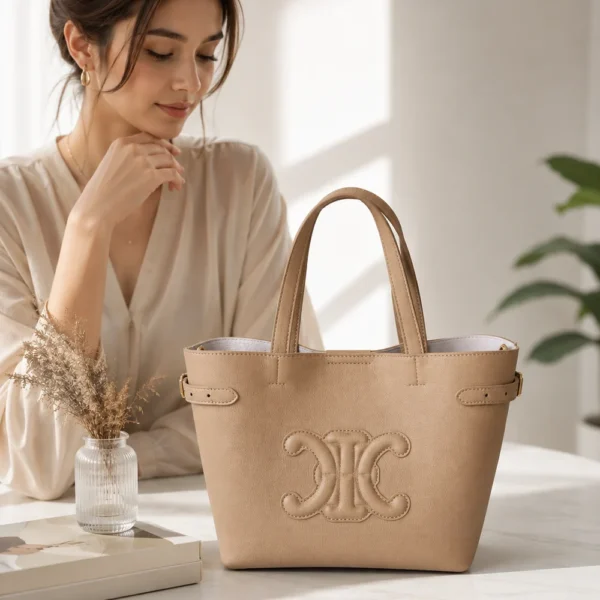 Celine Triomphe Embossed Leather Tote Shoulder Bag