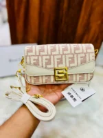 Fendi Inspired Monogram Canvas Flap Bag With Gold G-Buckle
