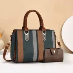 Woven Vertical Stripe Handbagwith Matching Wallet
