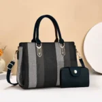 Woven Vertical Stripe Handbagwith Matching Wallet