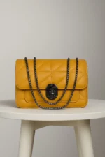 Quilted Flap Crossbody Bag With Circular Push-Lock And Dual Chain Strap