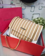 Striped Crossbody Bag With Metallic Chain Strap