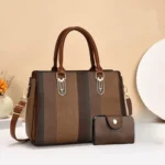 Woven Vertical Stripe Handbagwith Matching Wallet